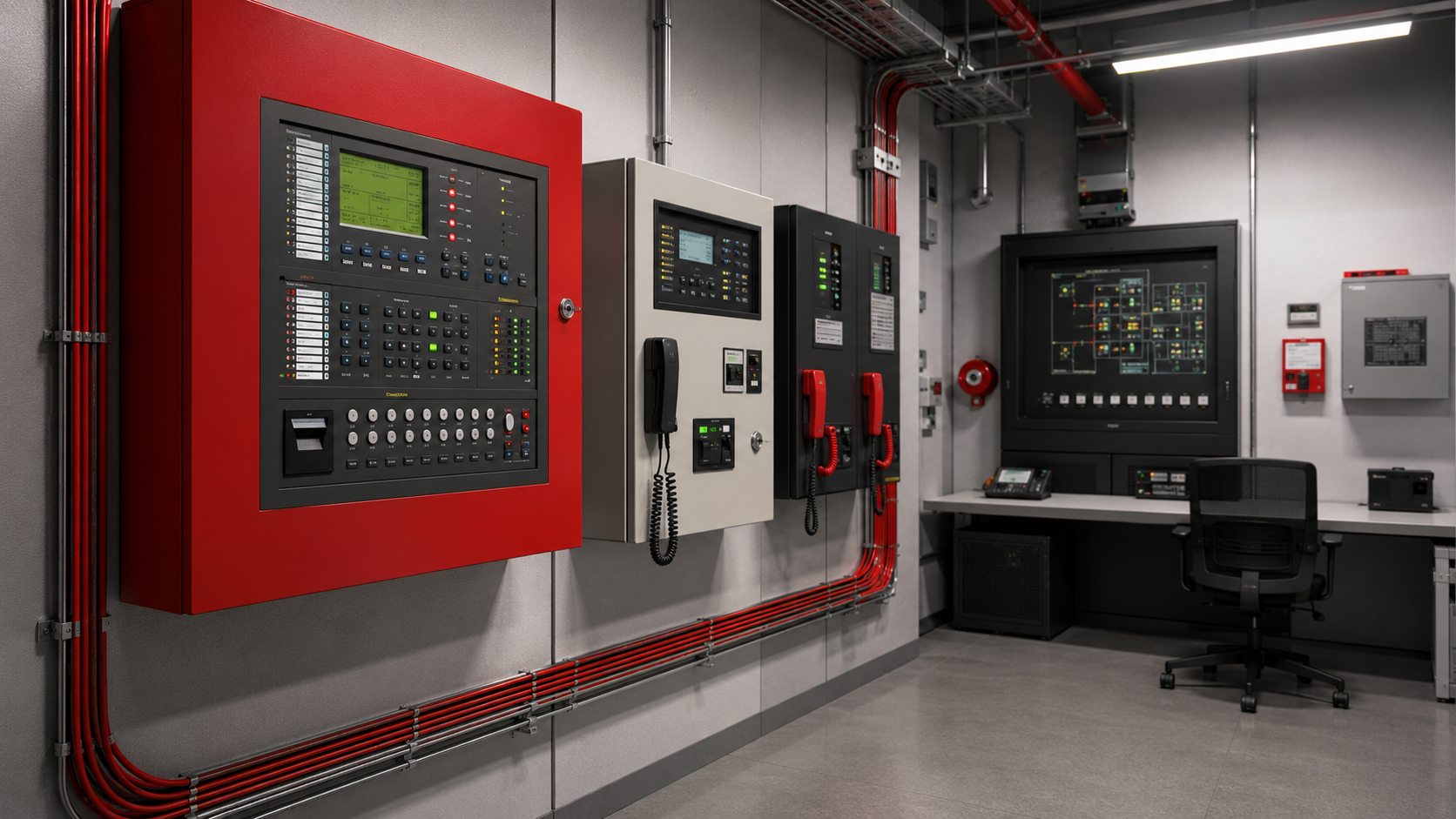Addressable fire-alarm control panel in a plant room.